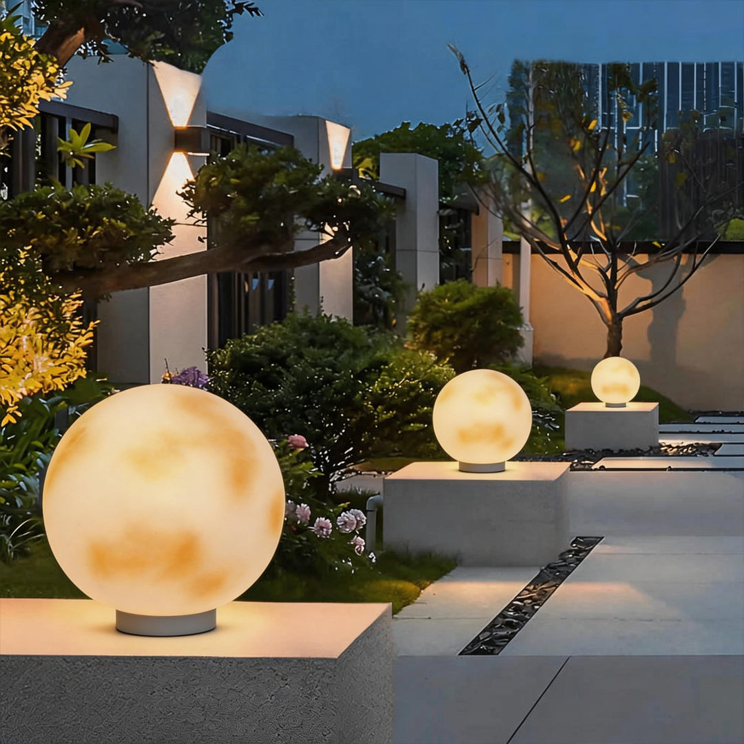 Outdoor Pillar Light - Solar Moon Stone LED - Garden Gate Post Lamp