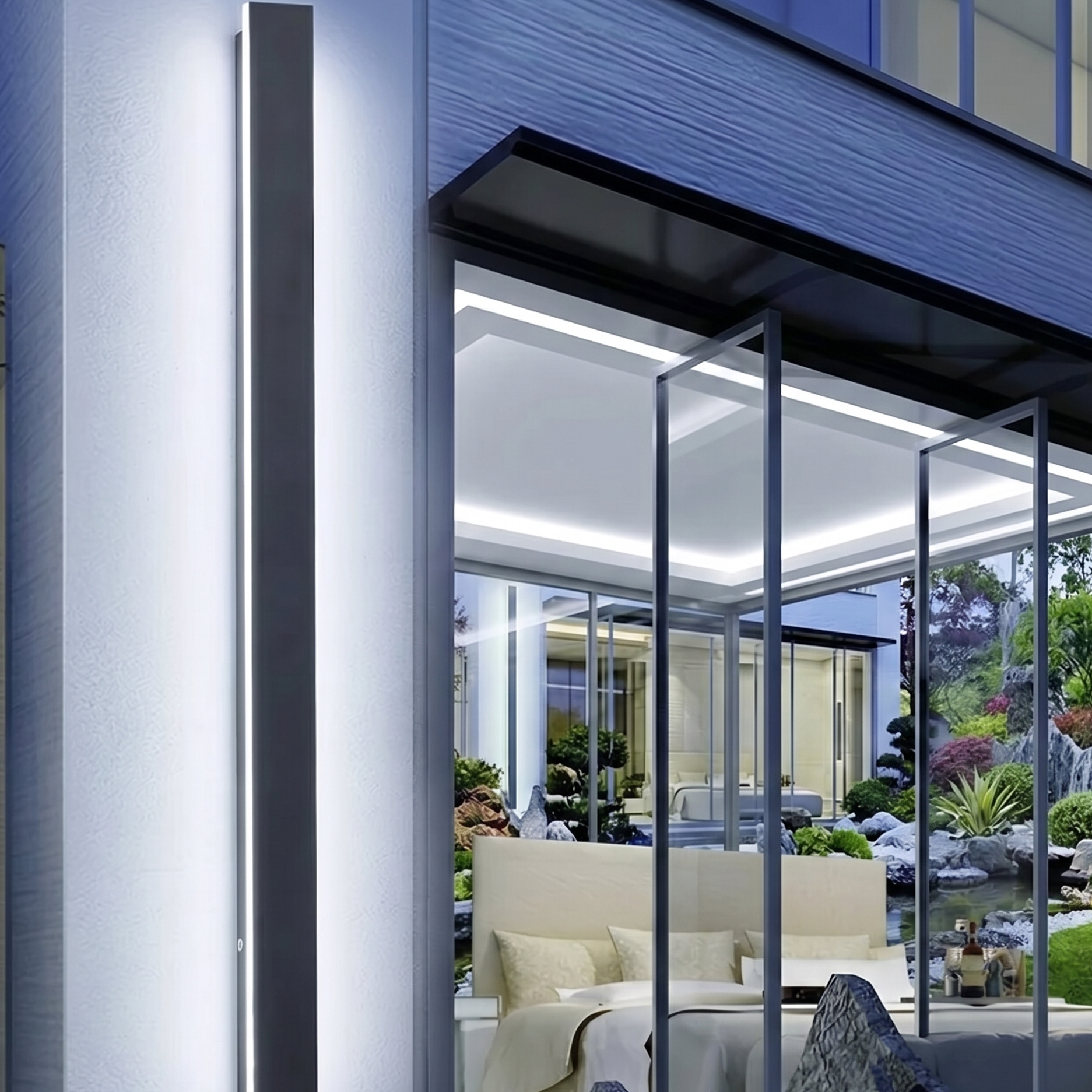 Outdoor Strip Wall Light Black Linear LED Integrated Light