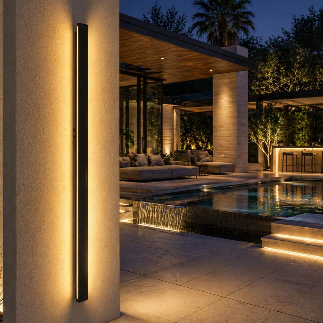 Outdoor Strip Wall Light Black Linear LED Integrated Light