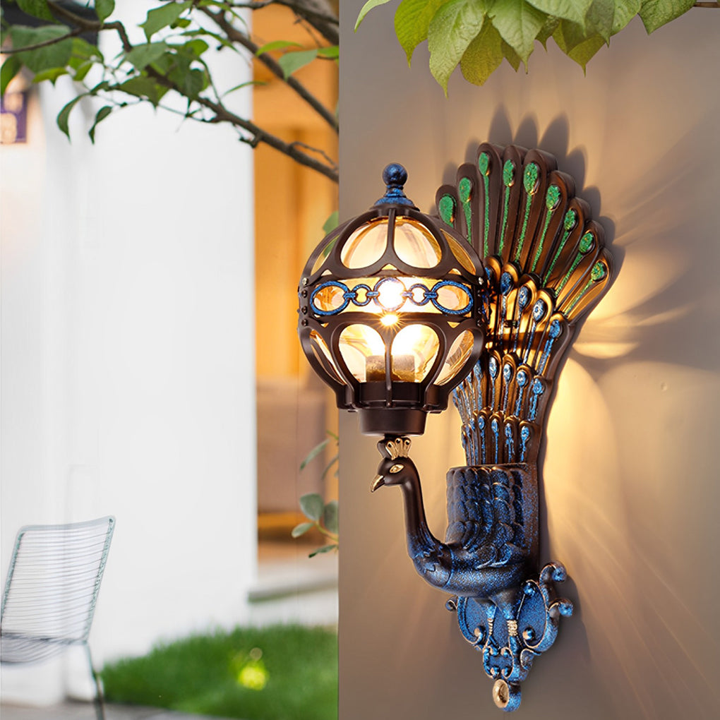 Outdoor Wall Sconce Retro Peacock LED Light Waterproof Patio Lamp