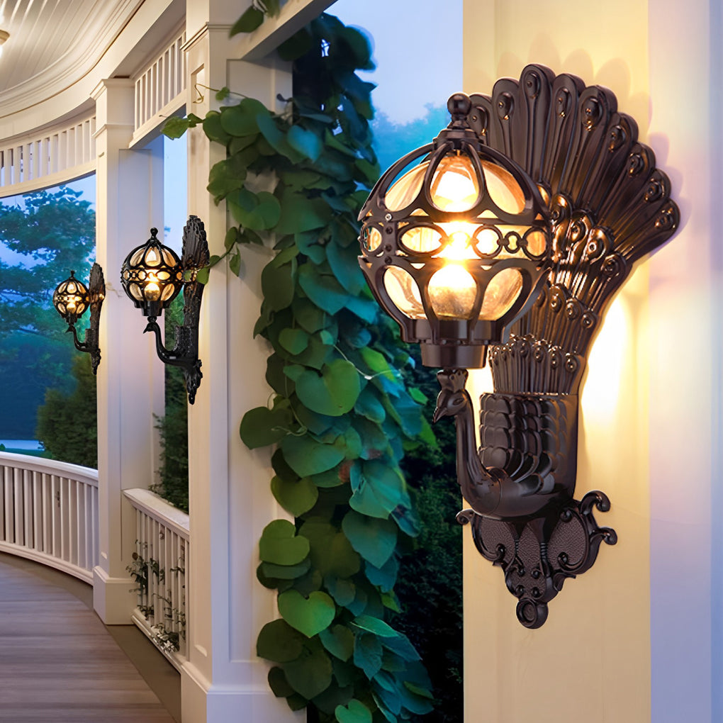 Outdoor Wall Sconce Retro Peacock LED Light Waterproof Patio Lamp