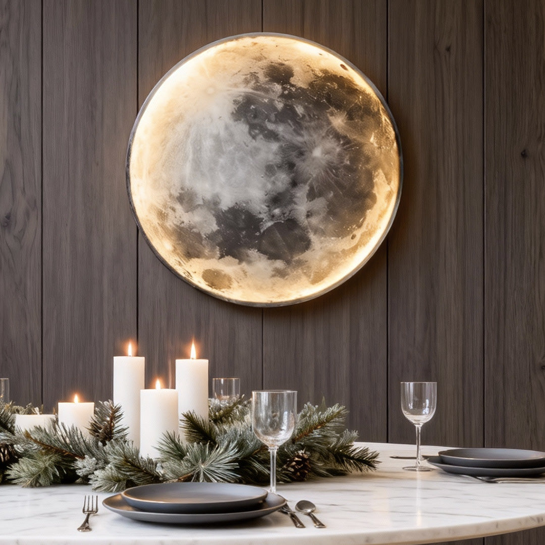 LED Wall Lamp - Round Moon Modern Art Sconce - Dimmable Bedroom Light