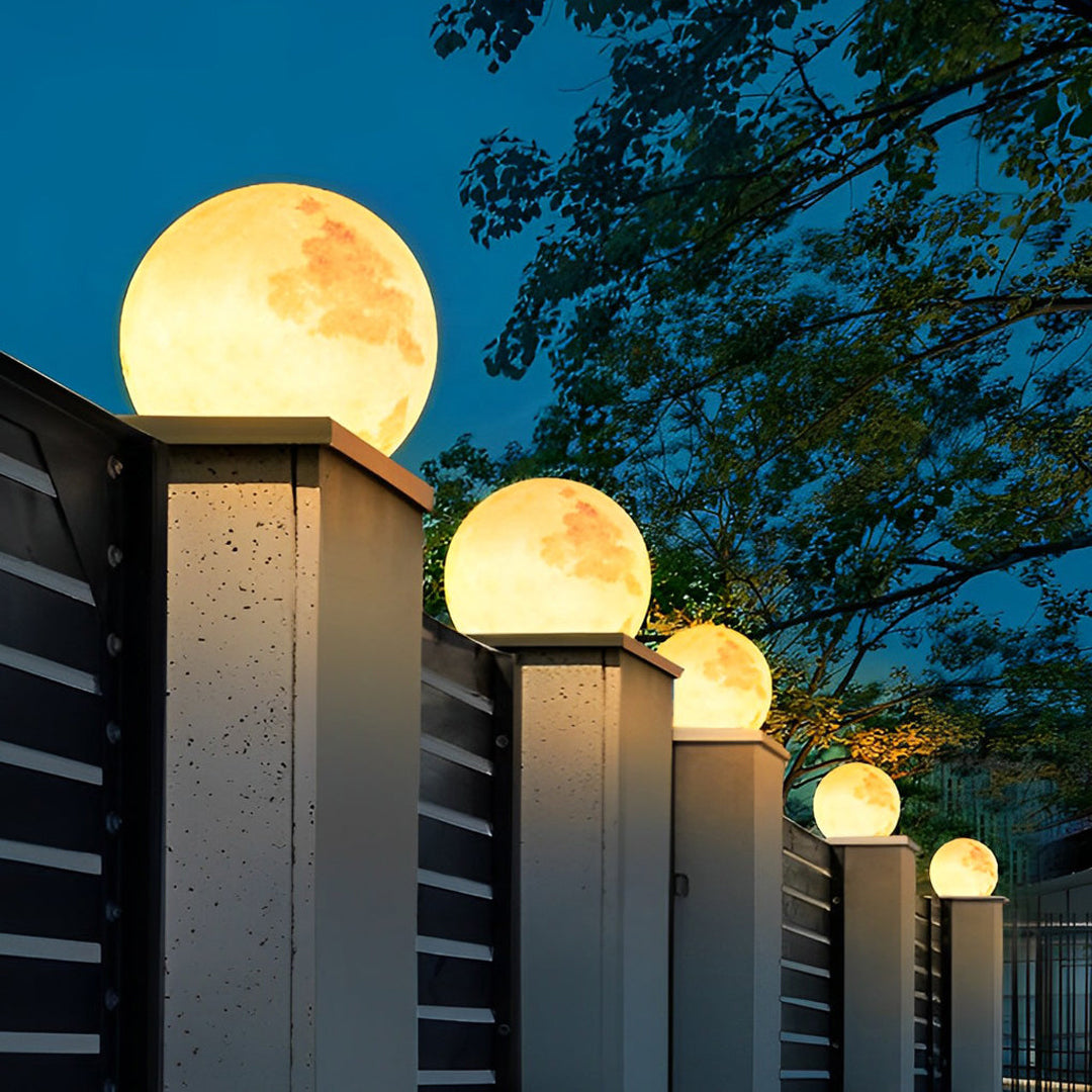 Outdoor Pillar Light - Solar Moon Stone LED - Garden Gate Post Lamp