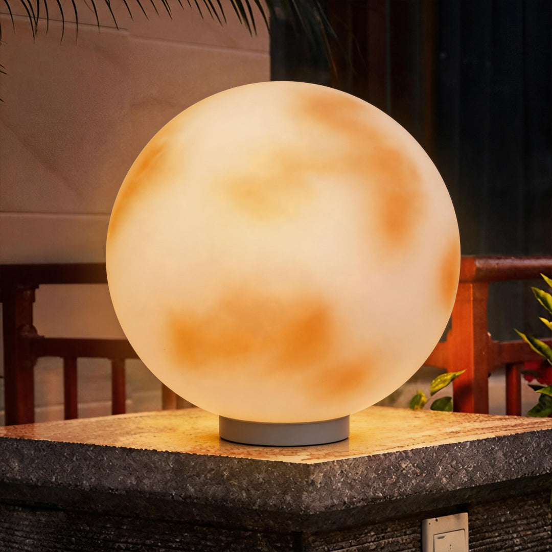 Outdoor Pillar Light - Solar Moon Stone LED - Garden Gate Post Lamp