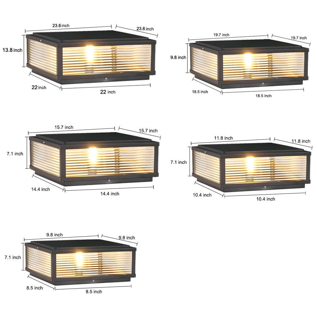 Outdoor Pillar Light Modern Ribbed Glass LED Solar Garden Post Lamp