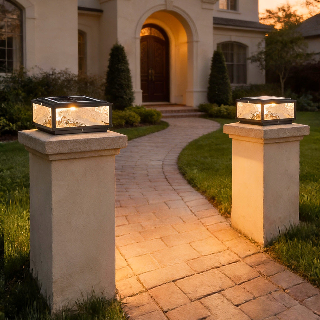 Outdoor Pillar Light - Modern Square LED Solar Post - Waterproof Gate Lamp
