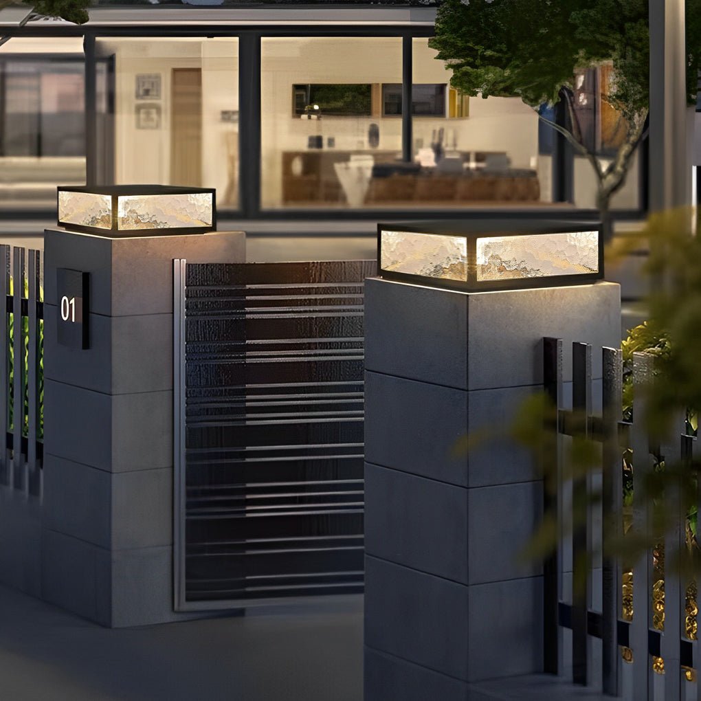 Outdoor Pillar Light - Modern Square LED Solar Post - Waterproof Gate Lamp