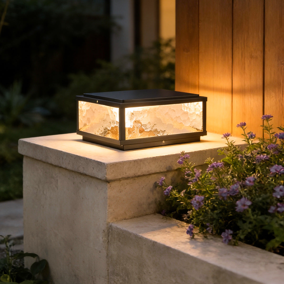 Outdoor Pillar Light - Modern Square LED Solar Post - Waterproof Gate Lamp