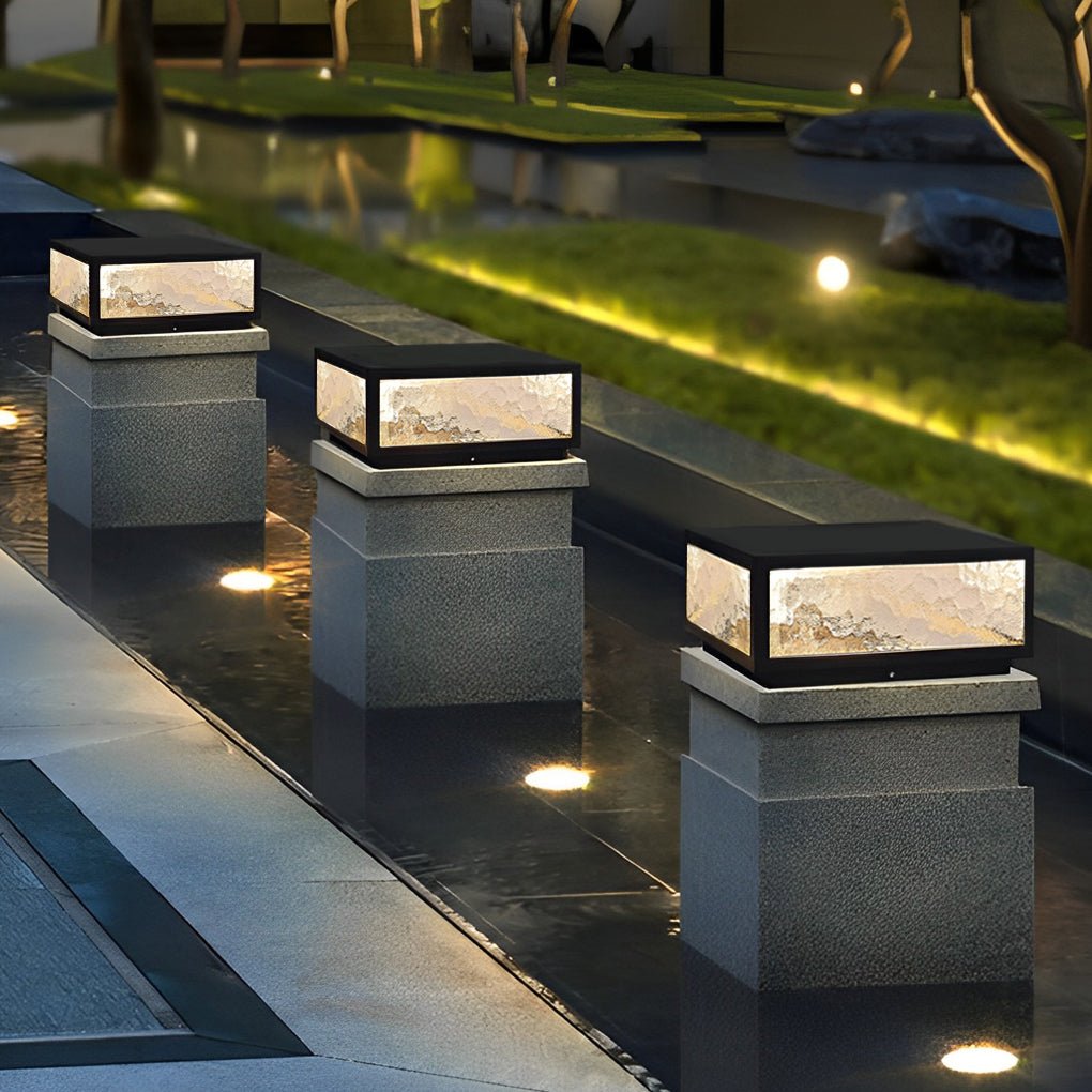 Outdoor Pillar Light - Modern Square LED Solar Post - Waterproof Gate Lamp
