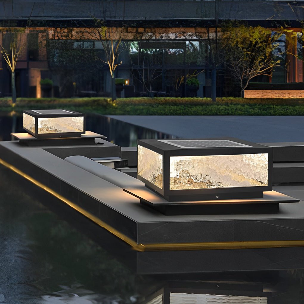 Outdoor Pillar Light - Modern Square LED Solar Post - Waterproof Gate Lamp