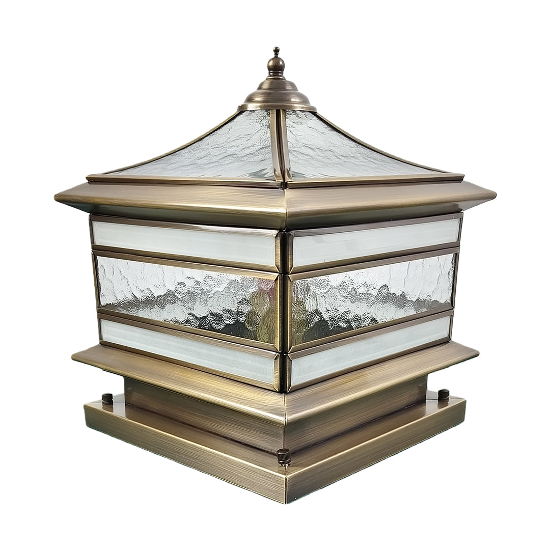 Solar Post Light Retro Copper Outdoor Lantern Fence Pillar Glass Lamp