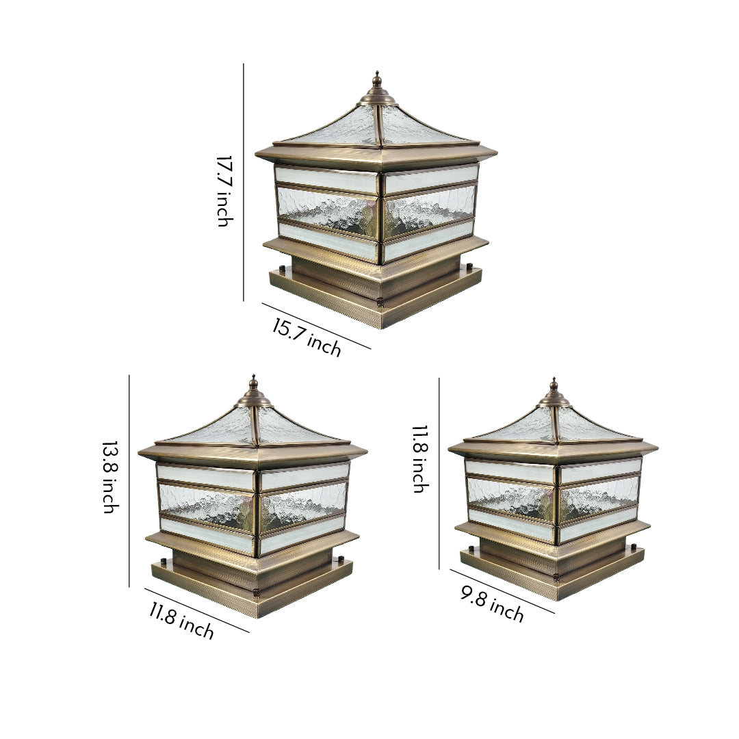Solar Post Light Retro Copper Outdoor Lantern Fence Pillar Glass Lamp