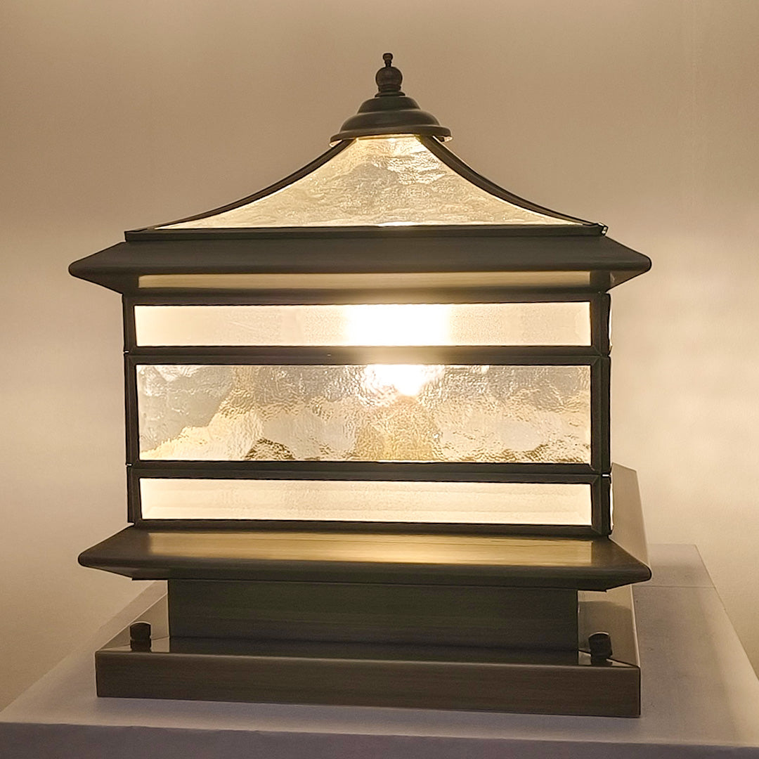 Solar Post Light Retro Copper Outdoor Lantern Fence Pillar Glass Lamp