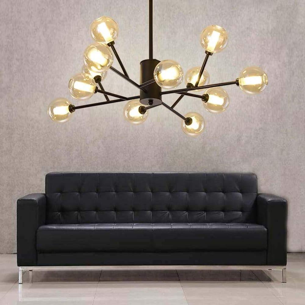 Sputnik Pendant Modern 12-Bulb Glass Island Gold Black Kitchen Light