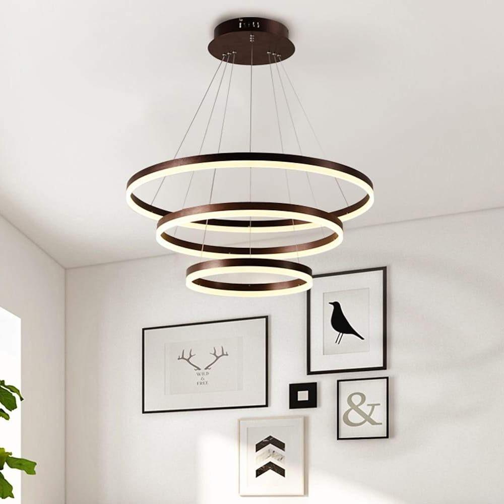 LED Chandelier Modern 3-Ring Trio Pendant Dimmable Bedroom Ceiling