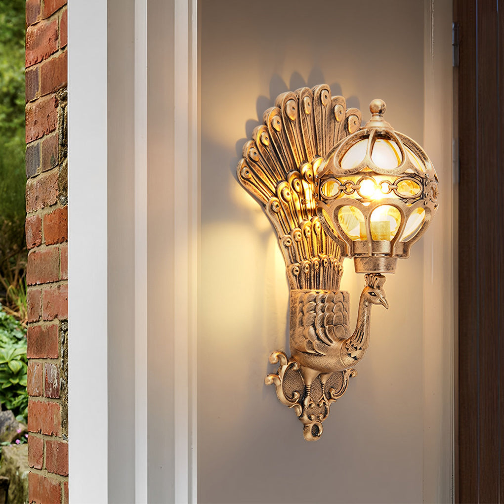 Outdoor Wall Sconce Retro Peacock LED Light Waterproof Patio Lamp