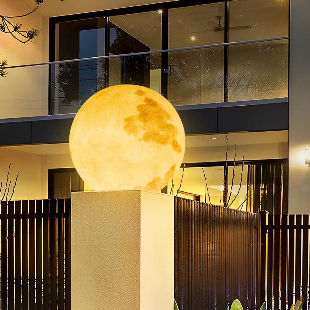 Outdoor Pillar Light - Solar Moon Stone LED - Garden Gate Post Lamp