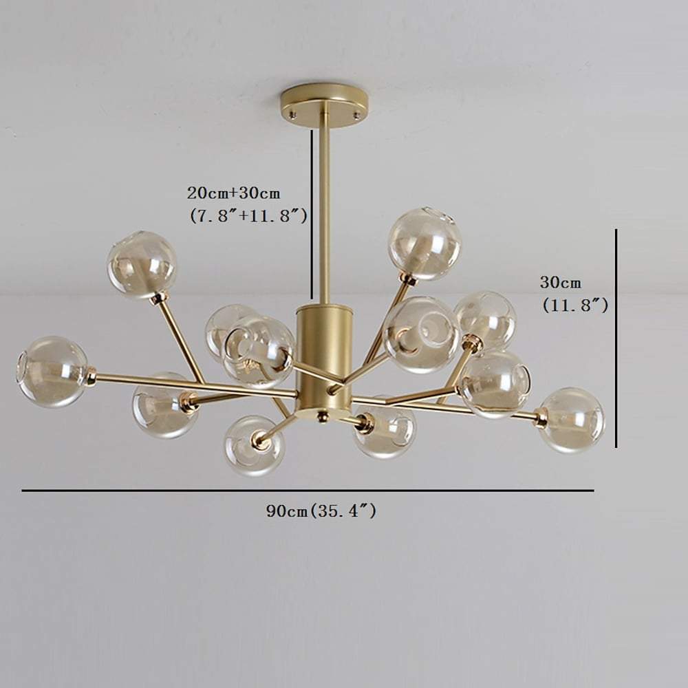 Sputnik Pendant Modern 12-Bulb Glass Island Gold Black Kitchen Light