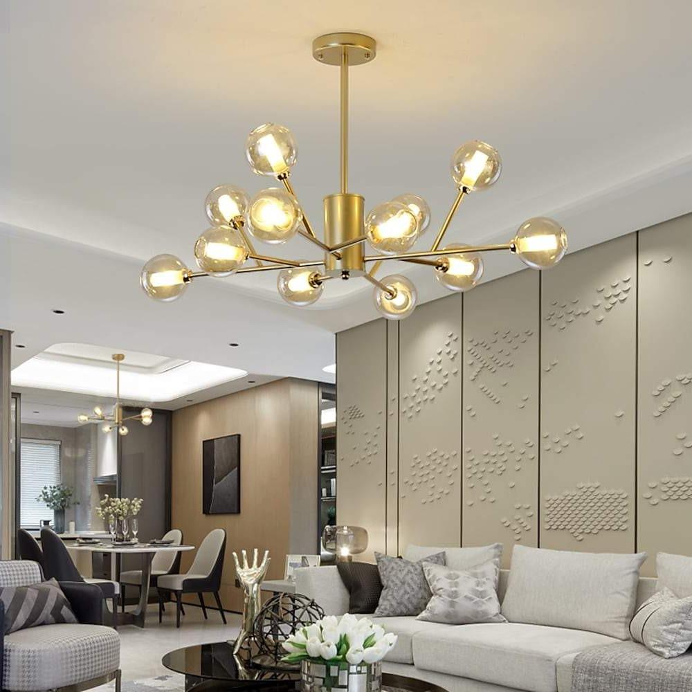 Sputnik Pendant Modern 12-Bulb Glass Island Gold Black Kitchen Light