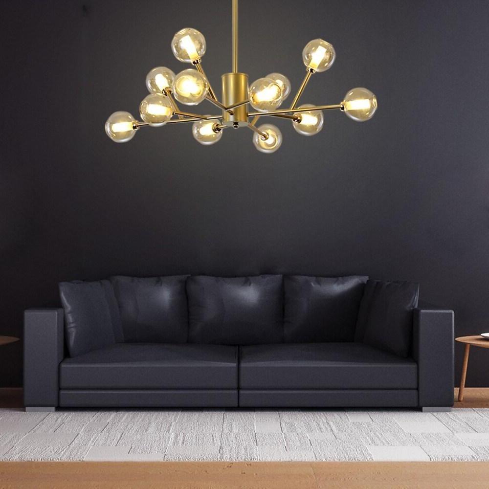 Sputnik Pendant Modern 12-Bulb Glass Island Gold Black Kitchen Light